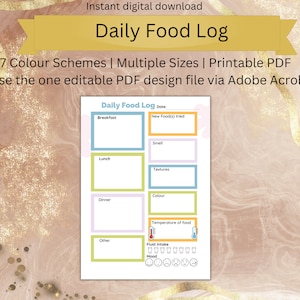 Daily Food Log. Food Tracker. Food Journal. Food Diary. Food Log. Meal Tracker. Daily Food Journal. Printable, Digital