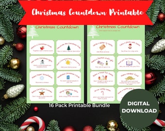 Holiday Countdown Printable / Christmas Advent Calendar Printable / Advent Activity Cards for kids and family/ Christmas Activity for kids