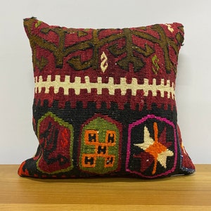 Neutral Pillow, Suzani Kilim Pillow, 16x16 Kilim Pillow Cover, Velvet Kilim Cover, Vintage Pillow, Handmade Pillow, Oushak Pillow,