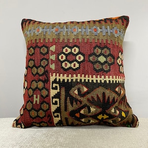 16x16 Kilim Pillow, Suzani Pillow, Couch Pillow, Halloween Pillow, Farmhouse Pillow, Christmas Pillow, Designer Pillow, Chenille Throw Cover