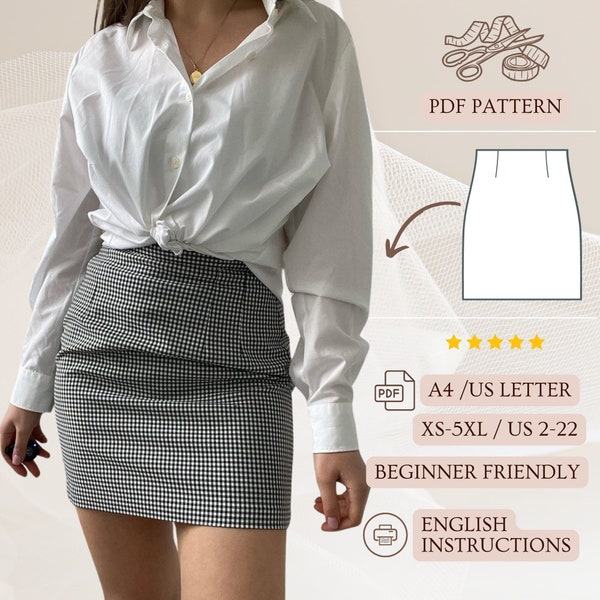 High Waist Mini Skirt PDF Sewing Pattern Women Office Skirt Pattern Pencil Skirt