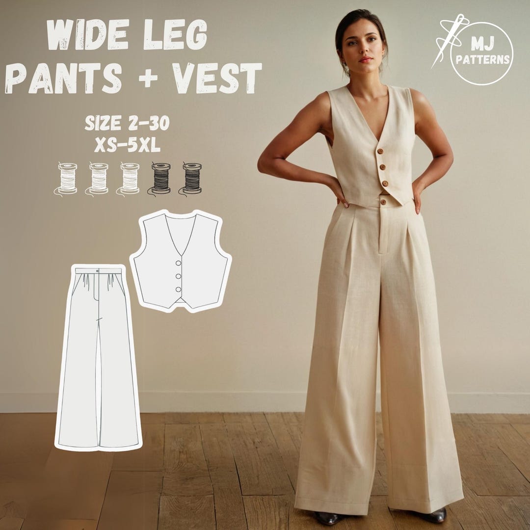 Zigzag Knit Vest & Wide-Leg Pants Set