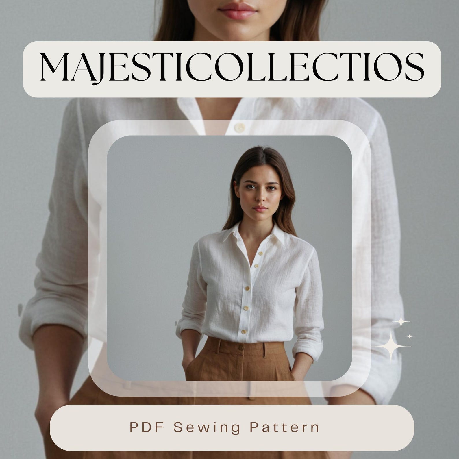 Linen Shirt Sewing Pattern for Women, Long Sleeve Button up Blouse PDF ...