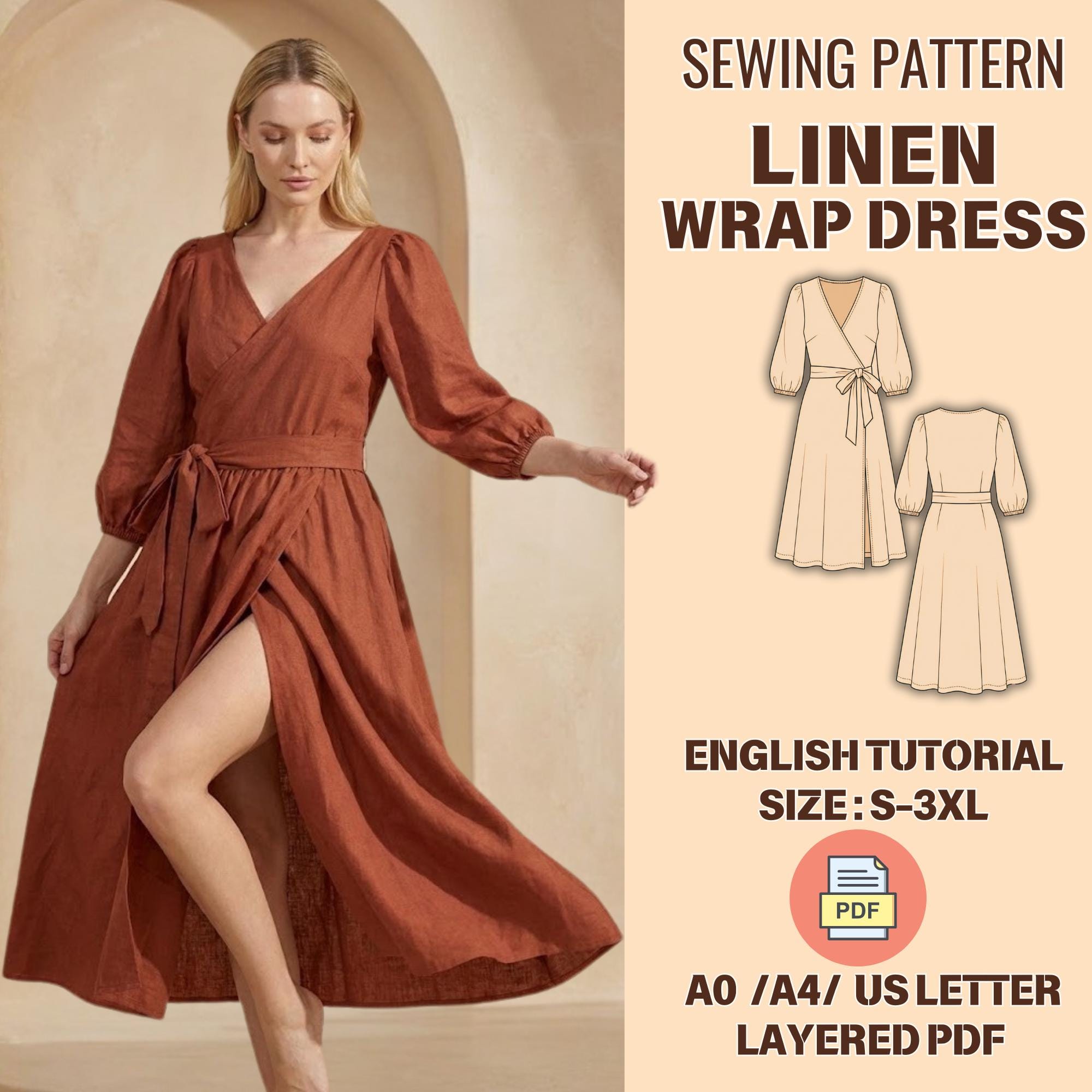 chinese dress ladies Mina wrap dress PDF sewing pattern – Silversaga Patterns main image 0