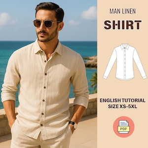Men&#39;s Linen Shirt Sewing Pattern PDF – Long Sleeve Button Up, Summer Shirt, XS–3XL, Easy Tutorial Included