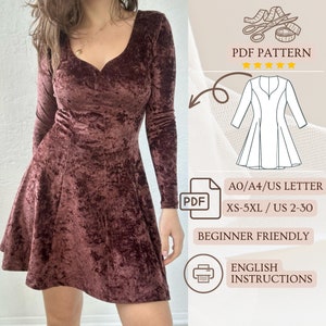 Sweetheart-Neckline Dresses, PDF Sewing Pattern, Flared Dress, Simplicity Sewing Pattern, XS-5XL