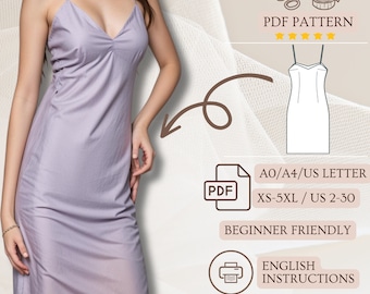 Summer Straps Dress Sewing Pattern, XS-5XL, Loose Cami Slip Dress, Easy Digital PDF Pattern in A, A4, US Letter