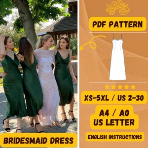 Bridesmaid dress Slit Dress Pattern, Formal V-Neck Dress Sewing Tutorial, Evening Straps Dress, PDF Sewing