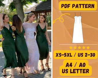 Bridesmaid dress Slit Dress Pattern, Formal V-Neck Dress Sewing Tutorial, Evening Straps Dress, PDF Sewing