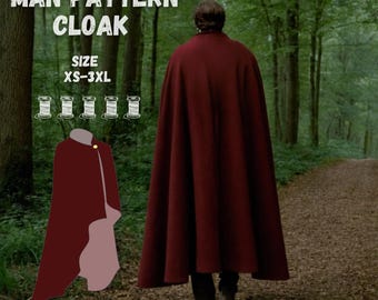 Men's Cloak Sewing Pattern PDF, Long Hooded Cape Pattern for Cosplay, Renaissance, Medieval, LARP, DIY Costume, Man Cloak
