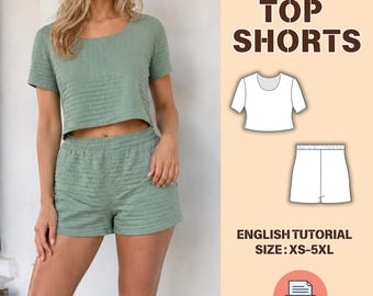 Women's Crop Top Shorts Sewing Pattern PDF XS 5XL