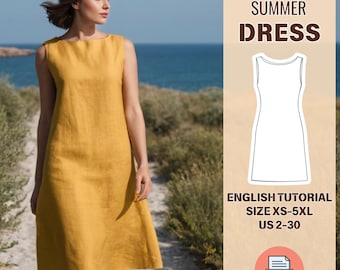 Linen Dress Sewing Pattern, Greece Simple Summer Dress PDF, Beginner Friendly, Sleeveless A-Line Dress, XS-5XL, Instant Download Tutorial