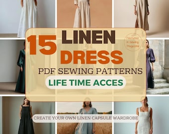 Linen Bundle PDF Sewing Pattern Set, Cottagecore, Vintage, Summer Dress, Minimalist, Boho Wedding Guest Dress, Linen Capsule wardrobe