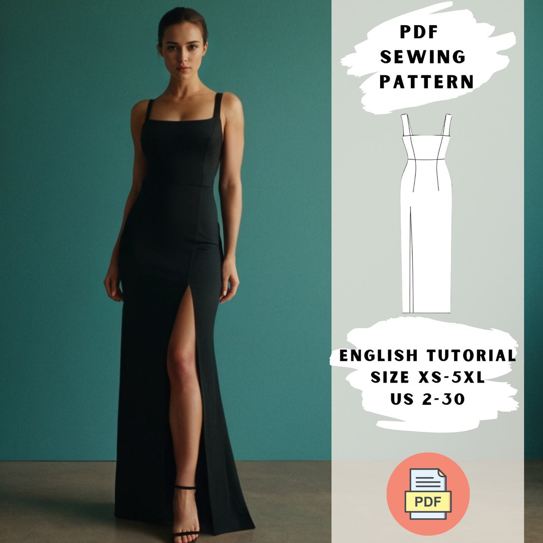 Split Evening Dress Sewing Pattern | Wedding Guest Dress | Straps Dress ...