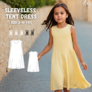 Girls Dress Sewing Pattern - Sleeveless Tent Dress - Summer Dress PDF Pattern - Easy Beginner Sewing Pattern - Toddler & Kids Dress Pattern image 2