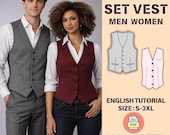 Tailored Vest Sewing Pattern PDF Women's Men's Fitted Waistcoat Tutorial