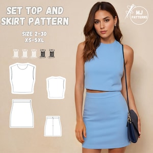 Crop Top and Skirt Sewing Pattern PDF, Women’s Two Piece Outfit Pattern, DIY Summer Set, Short Skirt, Sleeveless Top, XS-5XL image 2