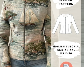 Vintage Tapestry Jacket Sewing Pattern | Zipper Front | DIY Statement Outerwear | PDF Pattern | Retro Women Blazer