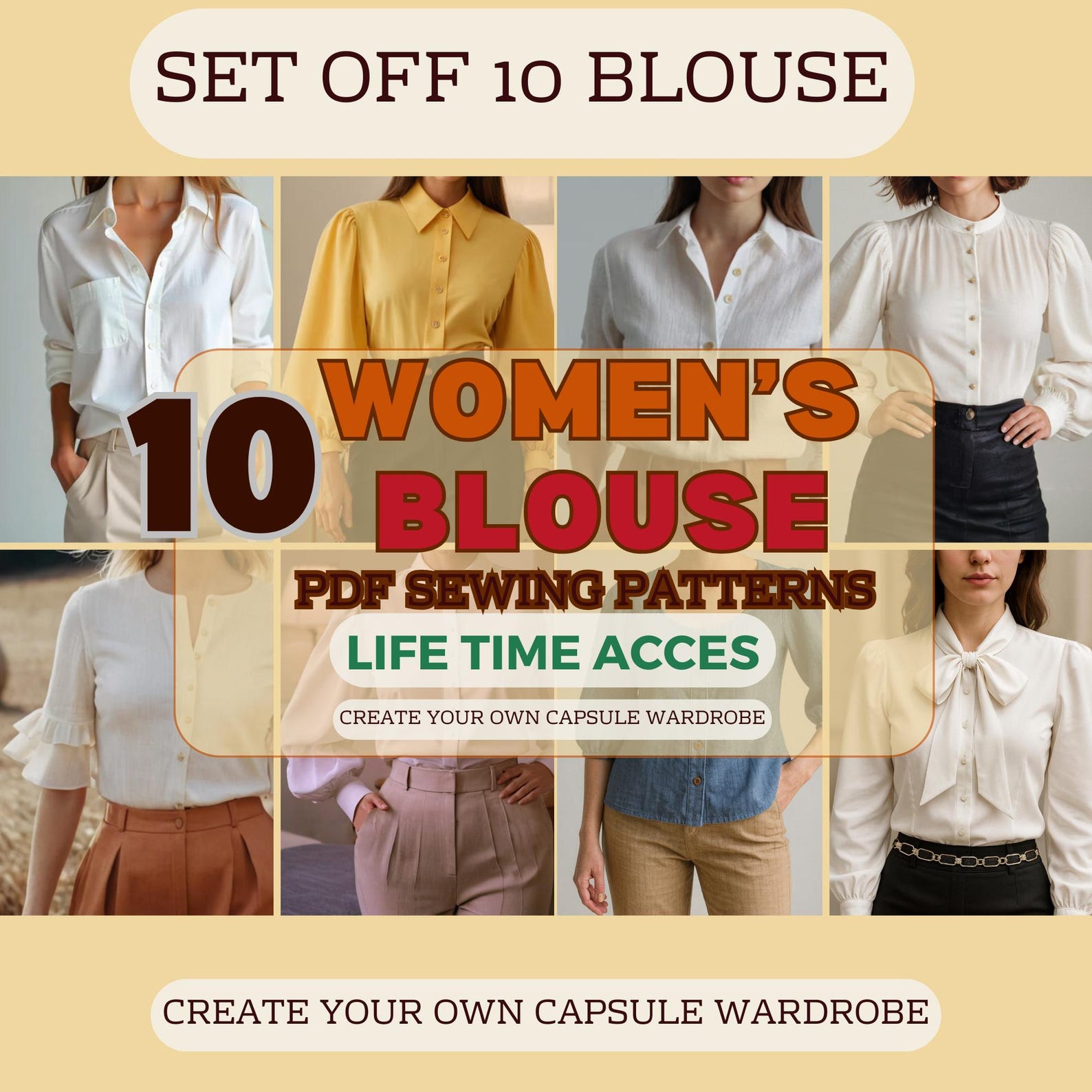 Blouse Sewing Pattern Bundle – 10 Women's PDF Tops, Capsule Wardrobe ...