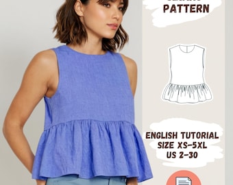 Peplum Ruffle Top Sewing Pattern | Women Top Pattern | Ruffled Top | Crop Top Pattern for Women | Patterns | Blouse Sewing Pattern