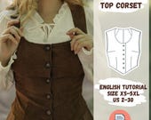 Cottagecore Corset Top Sewing Pattern, Button-Up Corset Vest, Vintage-Inspired Waistcoat, Sizes XS-5XL, Scoop Neck