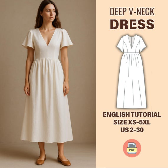 Linen Dress Sewing Pattern PDF - Cottagecore Midi Dress Pattern With Flared  Sleeves - Easy Vintage Summer Dress - Etsy