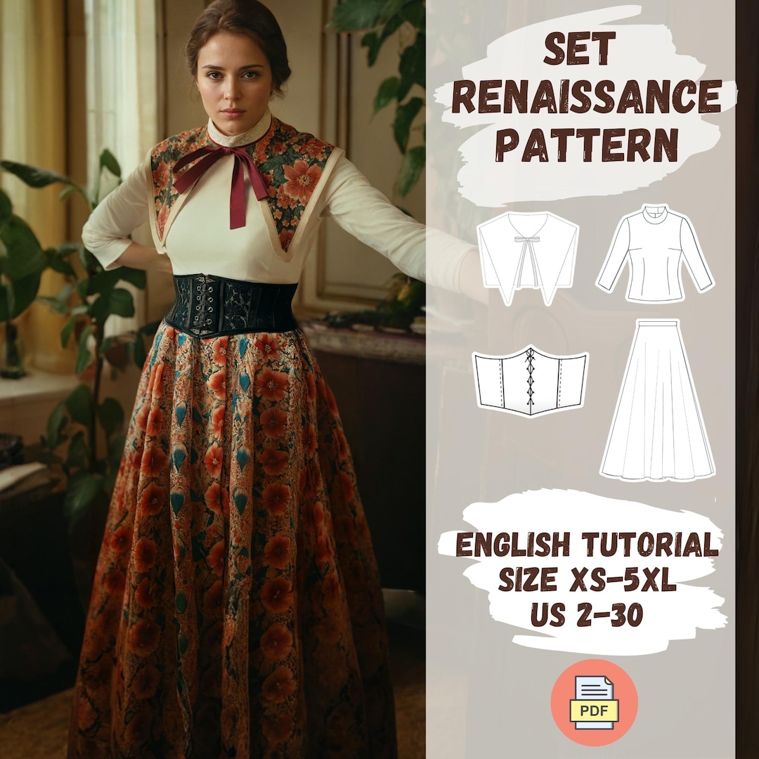 Renaissance Costume Sewing Pattern Set – PDF Tutorial – Includes Top ...