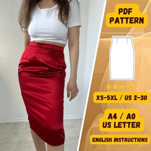 Pencil Skirt Sewing Pattern for Women, Formal High Waisted Skirt Pattern, Easy Skirt PDF Pattern, Sewing PDF Pattern