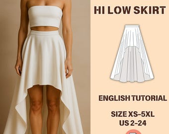 Hi Low Skirt Sewing Pattern Floor Length | PDF Maxi Asymmetrical Skirt Tutorial XS–5XL