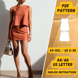 Minimalist Two-Piece Set Sewing Pattern, Sleeveless Top and Mini Skirt, Linen Women’s Outfit, PDF Sewing Pattern, Summer Casual Set
