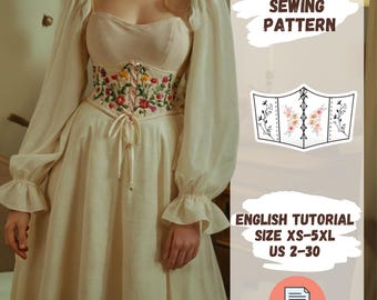 Milkmaid Unterbrust Gürtel Korsett | Einfaches Schnittmuster | Cottagecore | bestickt | PDF | XS-5XL