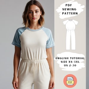 Reglan Sleeve Jumpsuit PDF Sewing Pattern | Comfortable Women&#39;s Jumpsuit | Women Pajamas | Jumpsuit  PJS