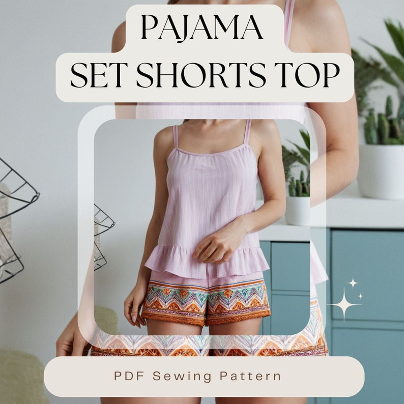 Pajama Set Shorts Flounce Top Sleepwear Sewing Pattern Digital Download ...