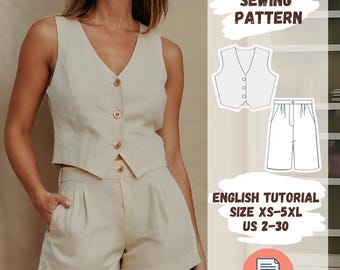 Sewing Pattern for Women's Vest and Shorts Set, PDF Sewing Pattern Sizes XS-5XL, Customizable Summer Outfit B Bermuda Shorts