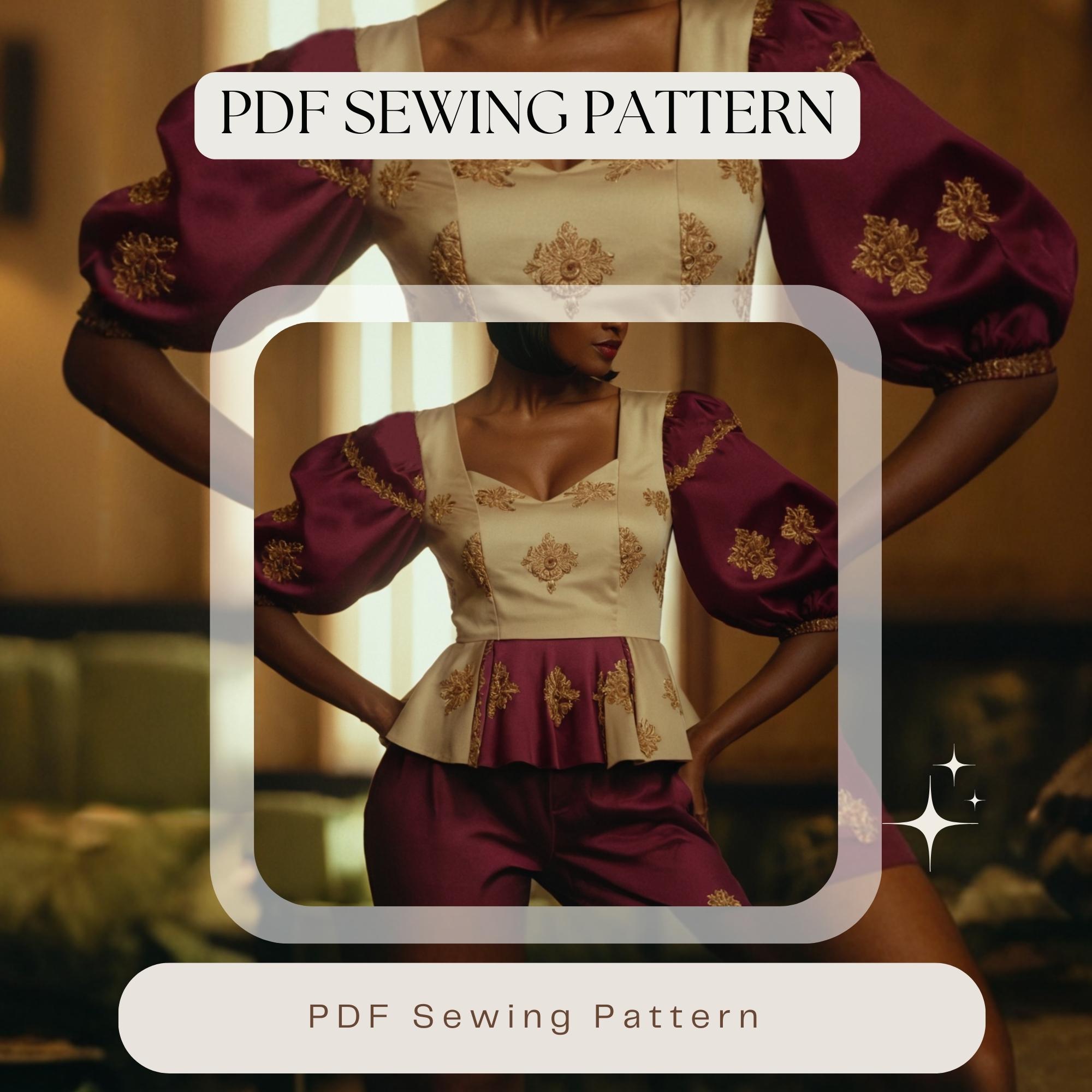 PDF Sewing Pattern for Bohemian Peplum Blouse, Bishop Sleeve Top, Boho ...