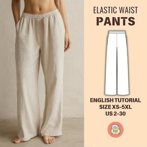 Wide Leg Pants Pattern PDF - Elastic Waist Lounge Pants Sewing Pattern, Sizes XS-5XL, Beginner Friendly, Pockets Pants, Plaid Pants