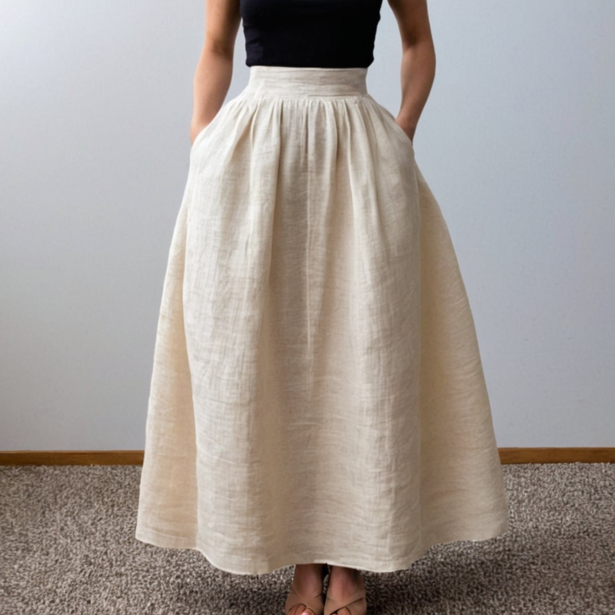 【THE MOZZ】[DUPE] The Cache Linen Long Skirt linen-haven-maxi-skirt-navy-xs
