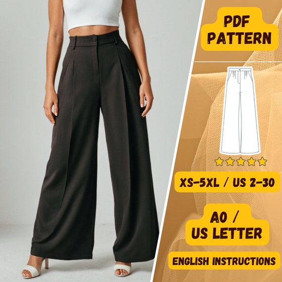 High-Waisted Wide-Leg Pants Sewing Pattern, Women’s Trousers, DIY Elegant Pants, PDF Sewing Pattern, Casual and Formal Trousers