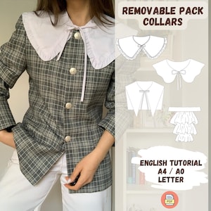 Removable Collar Sewing Pattern PDF - 4 Collar Designs, Detachable Collar, A4/A0/US Letter Sizes, Easy English Instructions