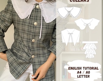 Removable Collar Sewing Pattern PDF - 4 Collar Designs, Detachable Collar, A4/A0/US Letter Sizes, Easy English Instructions
