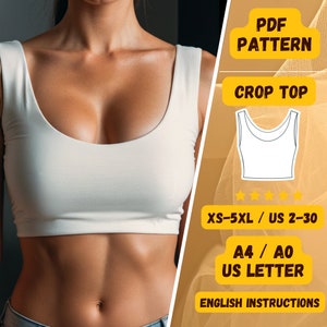 Crop Top Sewing Pattern | PDF Pattern | Decote redondo | Top de verão | XS-5XL | A4 A0 US Letter