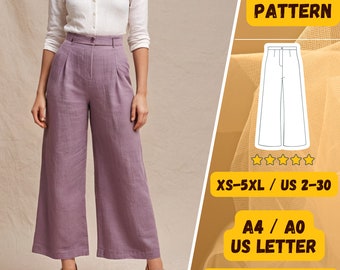 Linen Wide-Leg Pants PDF Sewing Pattern | XS-5XL Sizes | A4/A0/US Letter | Beginner Friendly