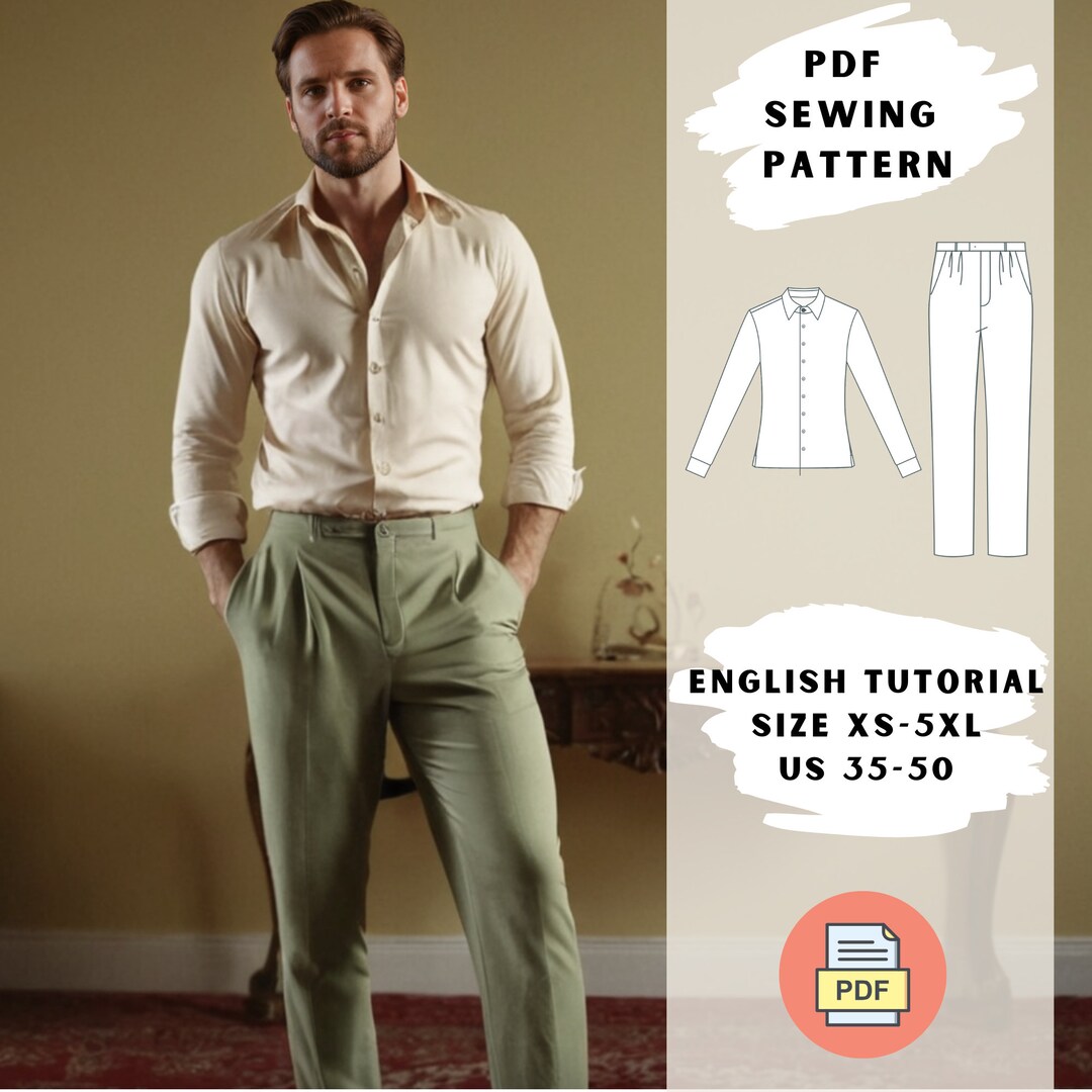 Classic Men's Shirt and Pants Set PDF Sewing Pattern Elegant Formal