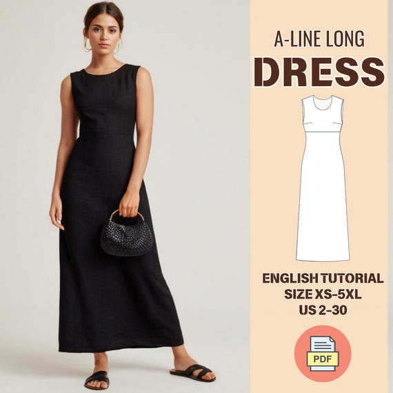 black dress pattern Holly Dress PDF Pattern main image 1