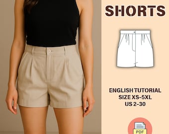 Linen Summer Shorts Sewing Pattern PDF – Pleated Women’s Shorts | XS–5XL US 2–30 | Summer Digital Download | Vacation Shorts