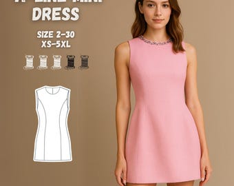 Schnittmuster für Minikleid in a-Linie – Ärmelloses Schnittmuster XS–5XL | Anfängerfreundliches Sommerkleid | Sofortdownload | Baumwoll Kleid | XS-3XL