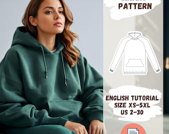 Oversized Hoodie PDF Sewing Pattern, Women Hoodie, XS-5XL, Sweatshirt Pattern, Loungewear Pattern, Beginner Sewing Pattern Hoodie