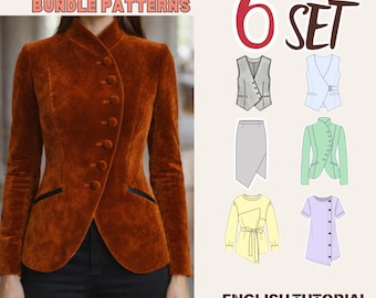 Asymmetrical Sewing Pattern Bundle – 6 Women's Irregular Jacket, Vest, T-shirt, Blazer, Skirt