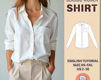 Classic Women’s Shirt Sewing Pattern PDF, Button Up Shirt Pattern for Women, DIY Long Sleeve Blouse, XS-5XL, Digital Sewing Tutorial