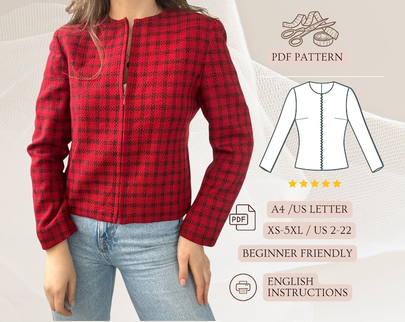 Zipper Jacket Sewing Pattern, XS-5XL, Instant Download, Beginner ...